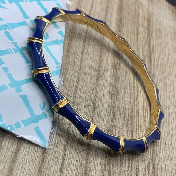 Stella & Dot NWT Blue Enamel Gold Tone Bangle Bracelet - Picture 1 of 6